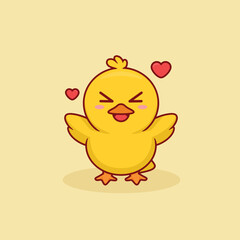 a cartoon yellow chicken smiling happily