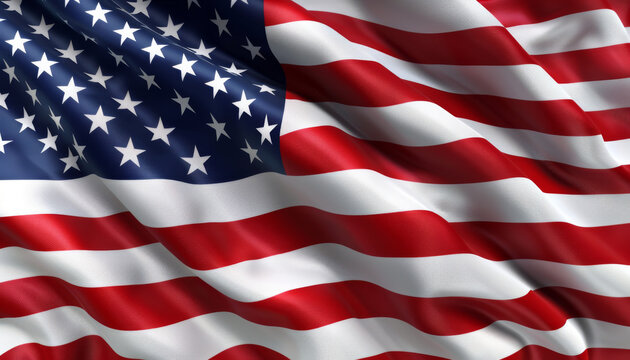 A large American flag with stars and stripes