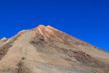 View of the impressive Mount Theide on Tenerife in its rocky surroundings.
