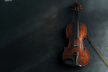 Fototapeta premium Photo of a violin on a black background, close up shot with copy space, stock photo in the style of photostock, raw high resolution