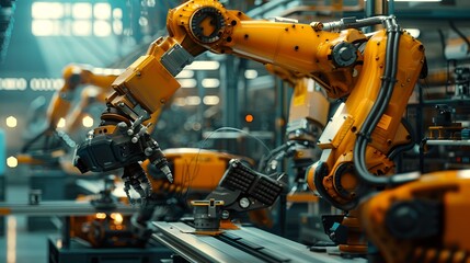 Fototapeta premium heavy automation robot arm machine in smart factory industrial,Industry 4.0 concept image