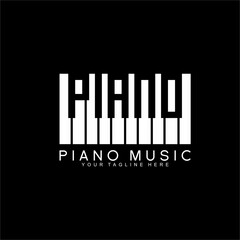 Piano logo design. Piano illustration with piano text in negative space.