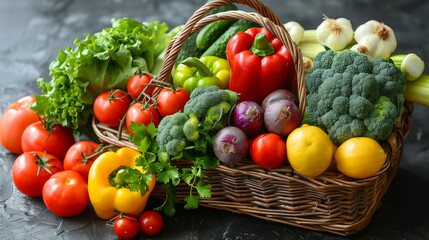 Shopping bag full of fresh vegetables and fruits.