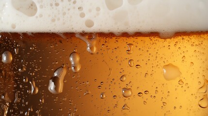 Close up of condensation on a glass of beer.