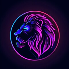 Art illustration of an lion mascot in vivid neon colors