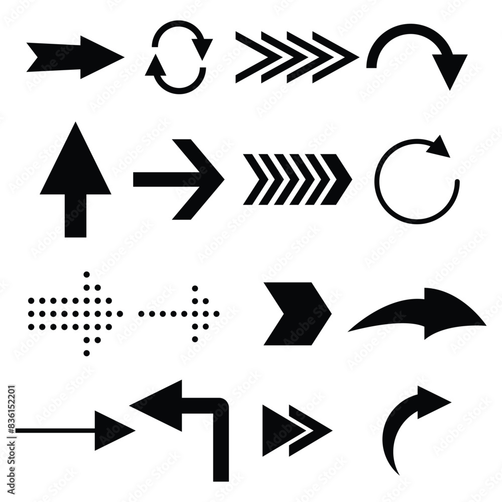 Poster arrows set with different style isolated on white background. arrow vector icon set. signs direction