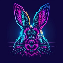 Art illustration of an rabbit mascot in vivid neon colors