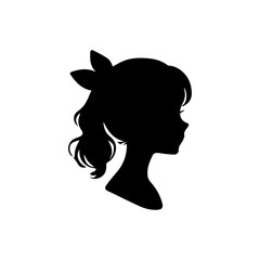 Woman head silhouette, face profile, vignette. Hand drawn illustration, isolated on white background. Design for invitation, greeting card, vintage style