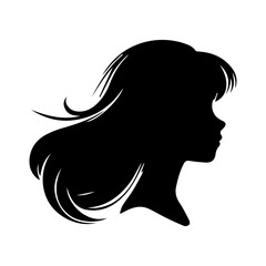 Woman head silhouette, face profile, vignette. Hand drawn illustration, isolated on white background. Design for invitation, greeting card, vintage style