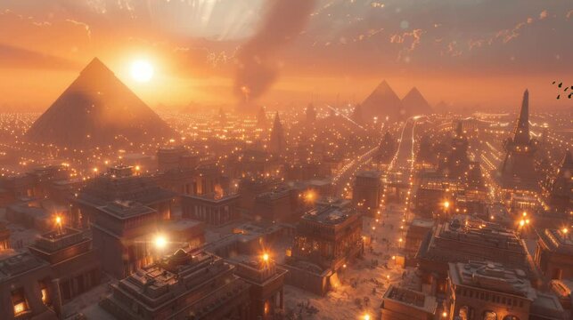view of the city in the ancient egypt. Virtual 4K video animation background with looping time lapse with very smooth graphics.
