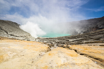 Ijen volcano in East Java, Indonesia