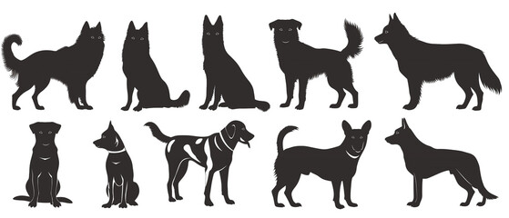 Fototapeta premium いろいろな犬のシルエットイラスト