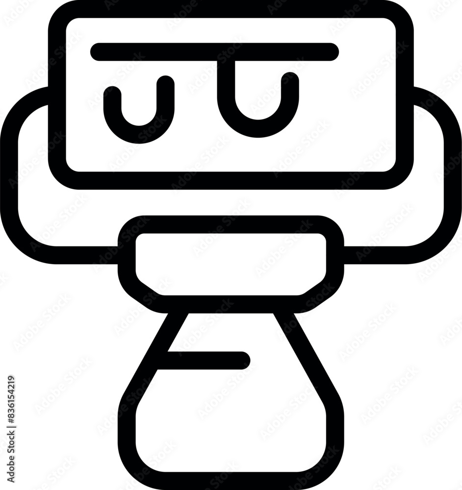 Poster simplistic black and white line art of a charming robot character with a friendly face
