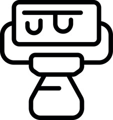 Simplistic black and white line art of a charming robot character with a friendly face