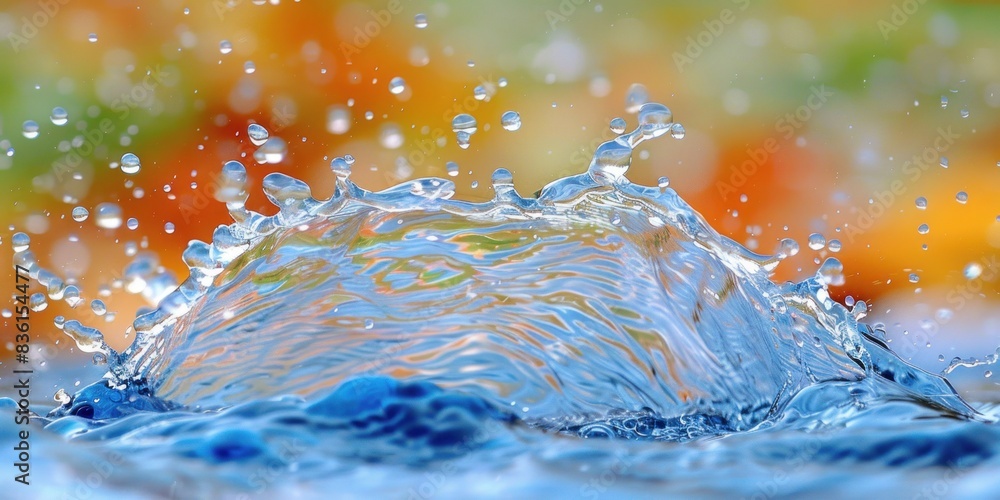 Poster water droplets splashing into a body of water, creating a beautiful, intricate pattern of ripples an