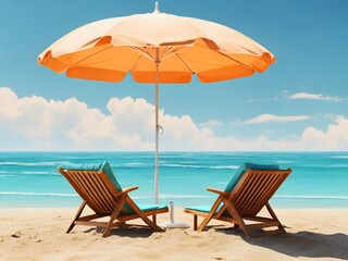 2 sunbeds and parasols at a sand beach