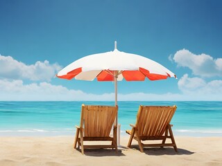 2 sunbeds and parasols at a sand beach