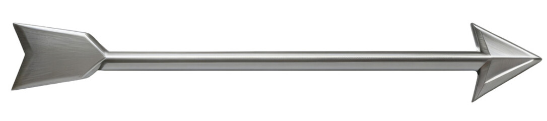 Steel 3D arrow pointing to the right on a white and transparent background. PNG.