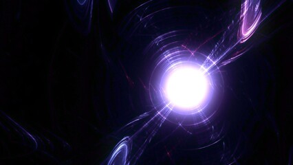 Futuristischer violetter Lichteffekt in hell leuchtender Energiestruktur. Geschwindigkeitseffekt. Abstrakte leuchtende Lichtlinien, bewegte Energiestrahlen, innovativ
