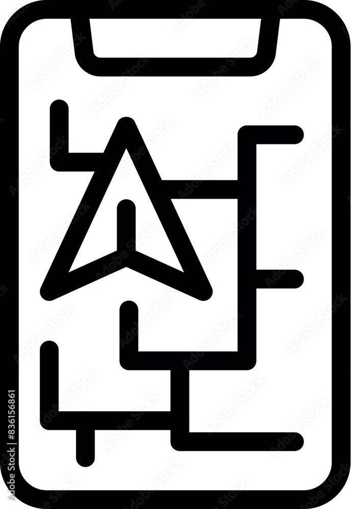 Poster minimalistic line art of a smartphone with a navigation arrow, perfect for app interfaces