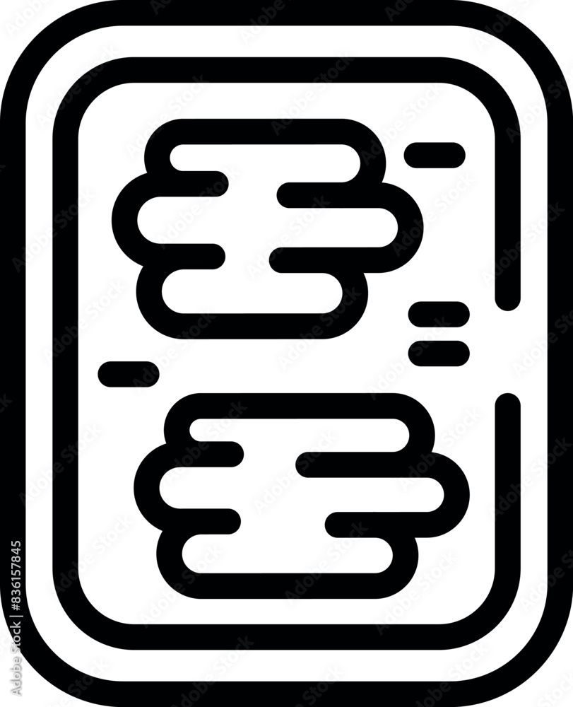 Poster black outline vector icon featuring an illustration of stacked paper documents within a rectangle