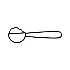 Spoon with sugar in line art style on white background, linear style sign for mobile concept and web design, Teaspoon with sugar powder outline vector icon. Symbol, logo illustration