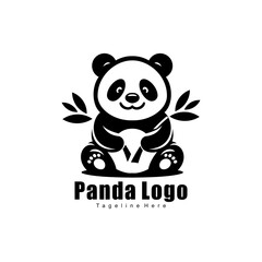 Logo design of a panda holding his food in both hands