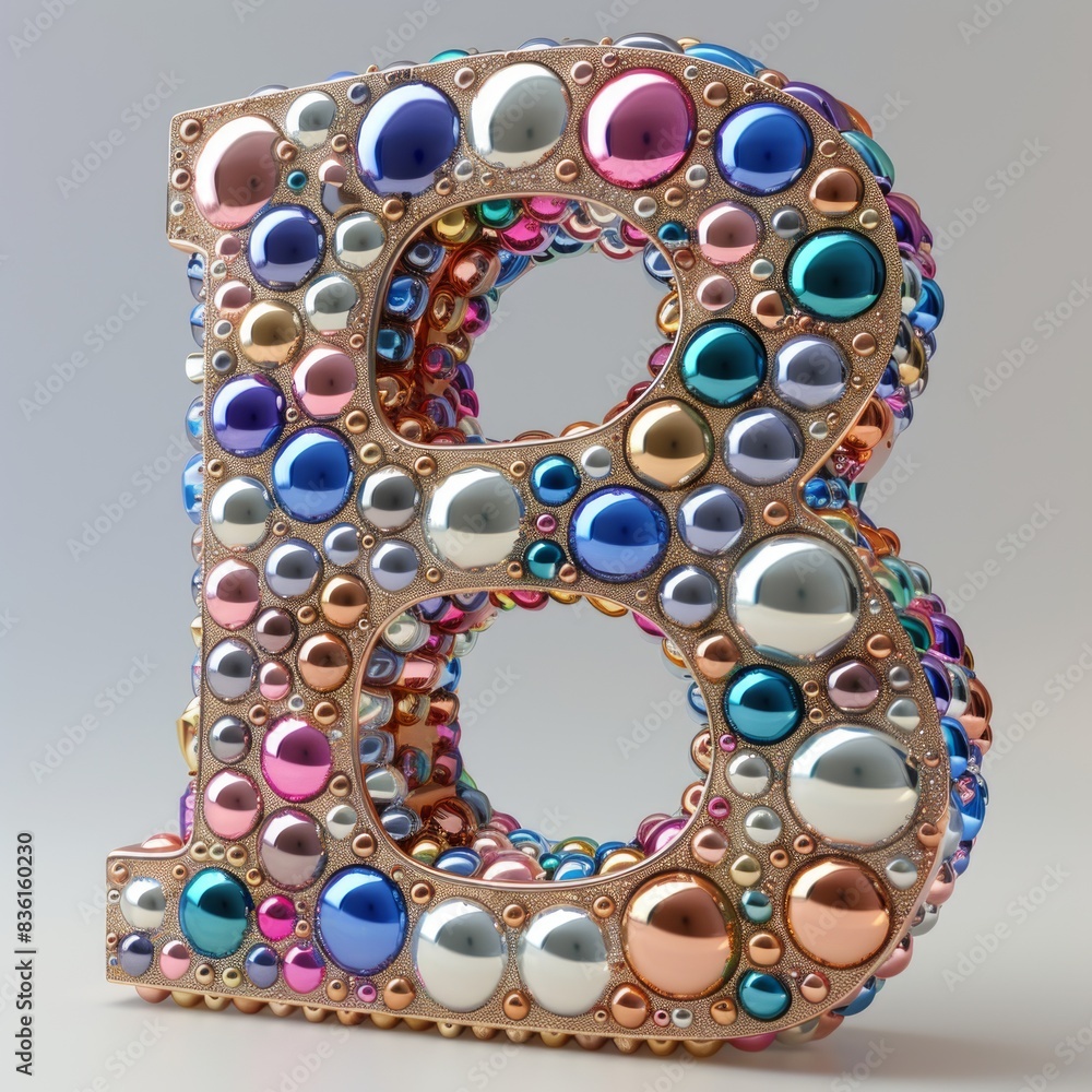 Poster creative and intricate design showcases the letter b meticulously formed from a variety of colorful 