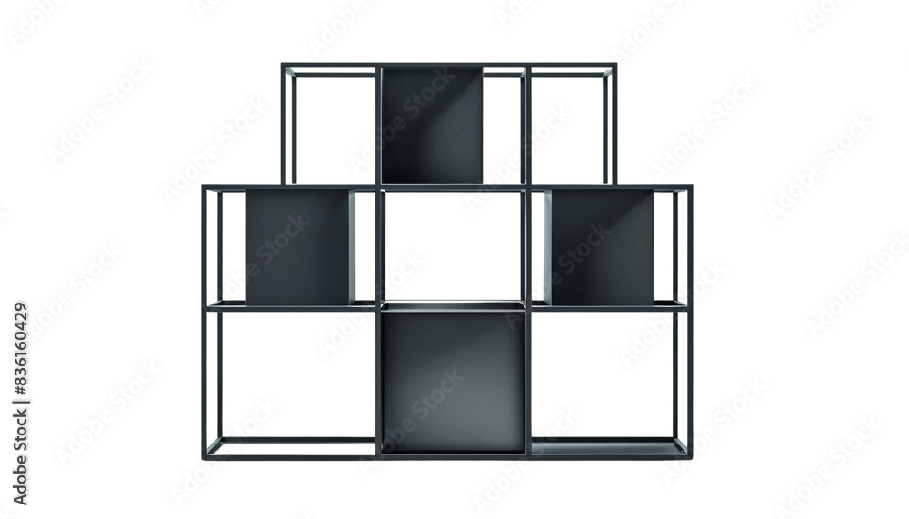 Wall mural minimalist black metal bookshelf with a geometric design. this sleek piece is perfect for modern liv