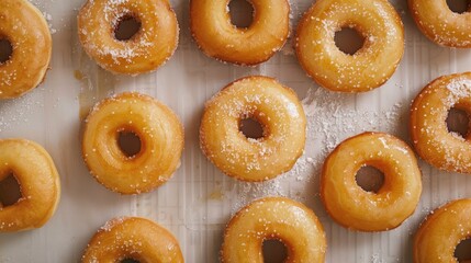Preparing doughnuts for frying on a baking sheet
