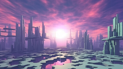 Abstract Surreal Image Pattern Background, Floating Architectural Structures and Distorted Landscapes, Texture, Wallpaper, Background, Cell Phone Cover and Screen, Smartphone, Computer, Laptop, 16:9 