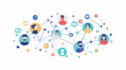 Detailed Vector Illustration of a Social Network with Connected Individuals and Nodes