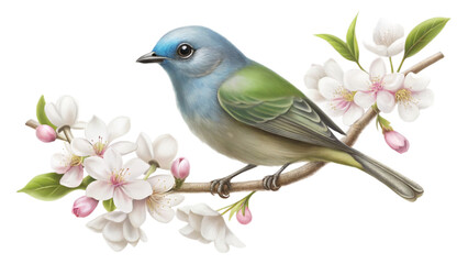 Blue-gray Tanager Perched on Flowering Branch. PNG transparent image, AI generative