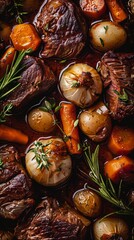 Traditional French Beef Bourguignon with Red Wine and Vegetables, Rustic Dish