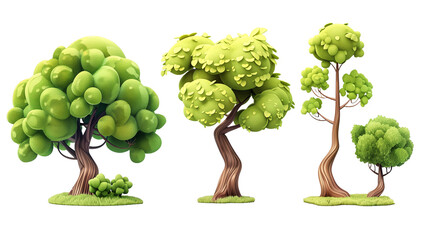 set of cartoon trees in transparrent background