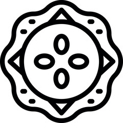 Black and white line drawing of an abstract floral emblem with geometric shapes