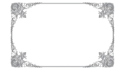 silver floral frame PNG image clear background, ready to use silver metal frame 