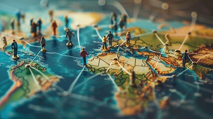 World map with many people interconnected with virtual network for global connection and communication concept
