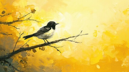Fototapeta premium 枝にとまった鳥を描いた古風な絵画_2