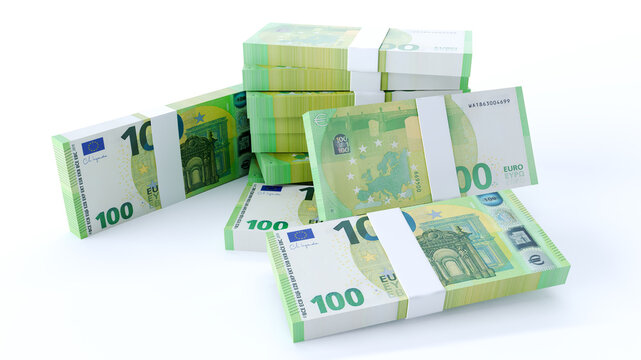 100 euro bill stack isolated on white background.