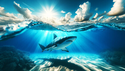 青空と海の中のサメと光3