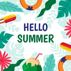 Hello Summer Background with Floral