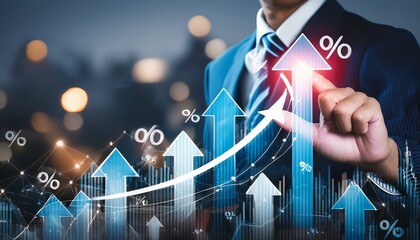 Improved financial representation for investments Up arrow, percentage and graph show growth potential.