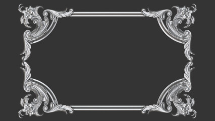 silver floral frame, JPG image dark background, ready to use silver metal frame 
