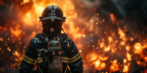 firefighter is looking at conflagration fire, generative ai