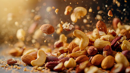 Nüsse als Hintergrund isoliert Mix aus Nüssen fallen aus der Luft in eine Schüssel Welttag der Nüsse 03. August Generative AI