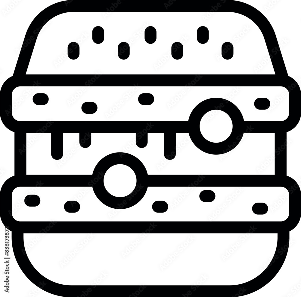 Poster line art illustration of a simple burger icon for use in menus, apps, and web graphics