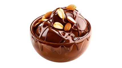 Obraz premium Chocolate pudding on white backdrop. Irresistible dessert delight.