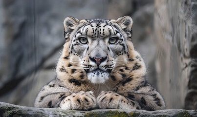 Obraz premium Portrait of a fierce and curious Snow Leopard