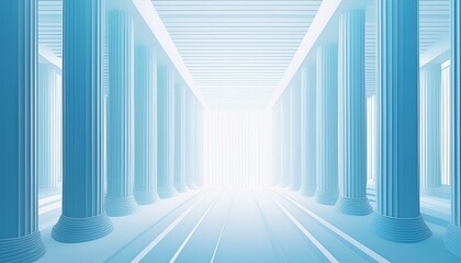 Tilted columns grace a serene, airy, wide-screen architectural banner, adorned in minimalistic white and light blue hues